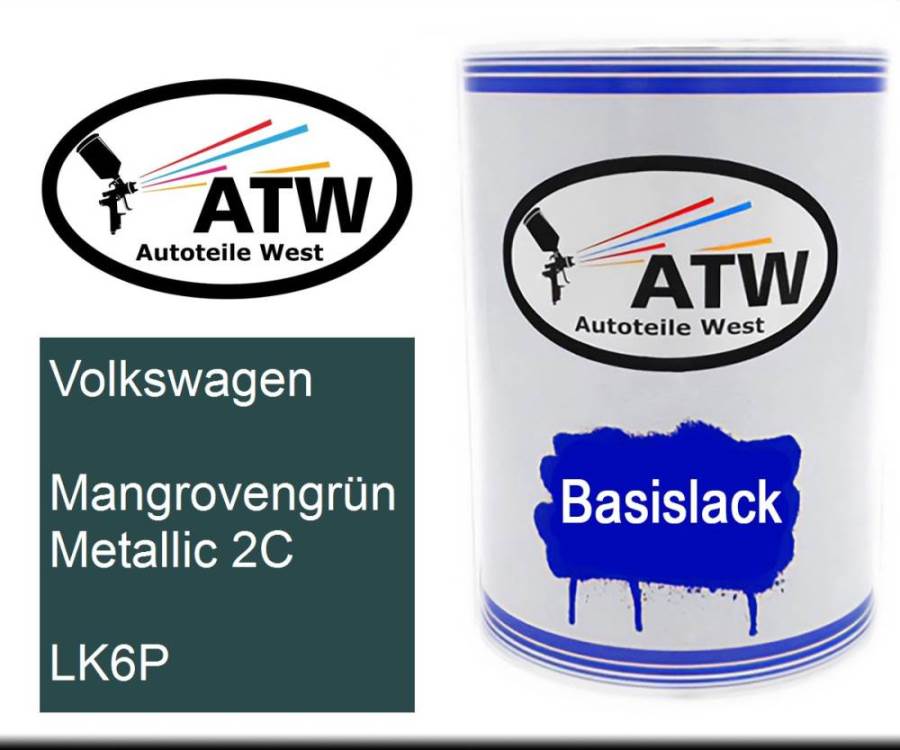 Volkswagen, Mangrovengrün Metallic 2C, LK6P: 500ml Lackdose, von ATW Autoteile West.